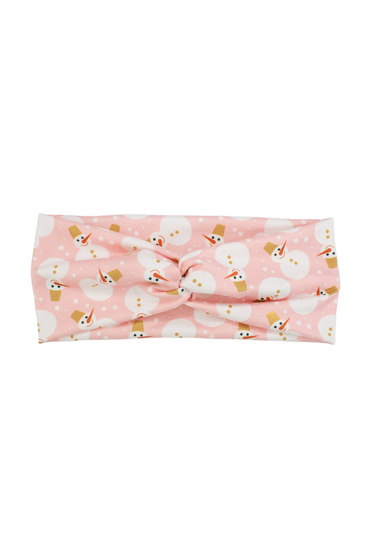Pink Snowman with Hat Twist Turban Headband