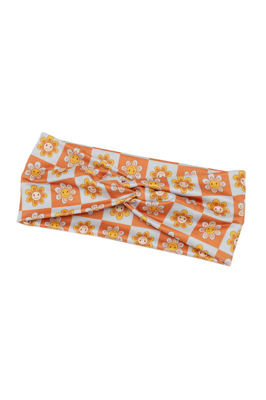 Checker Floral Print Twist Turban Headband
