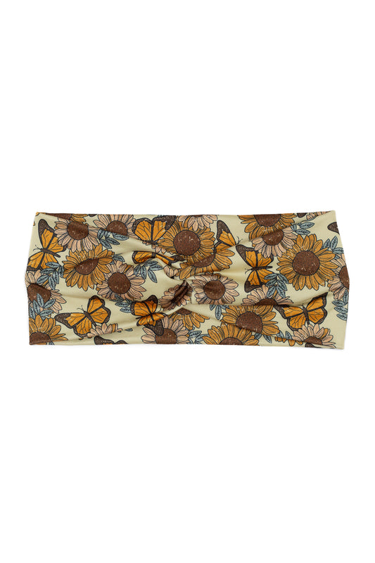 Butterfly and Sunflower Print Twist Turban Headband