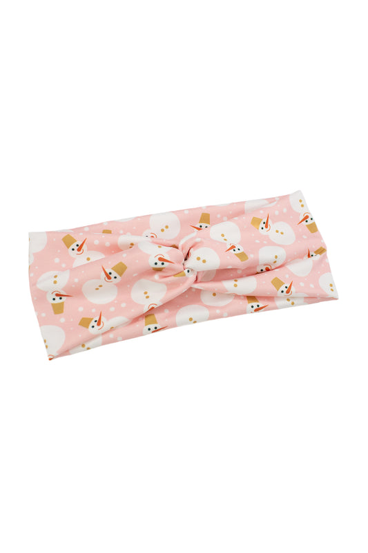 Pink Snowman with Hat Twist Turban Headband