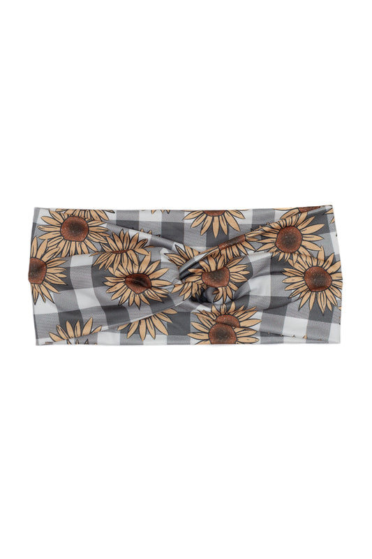 Sunflower Checker Print Twist Turban Headband