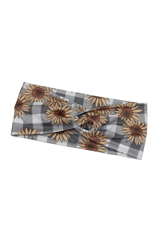 Sunflower Checker Print Twist Turban Headband