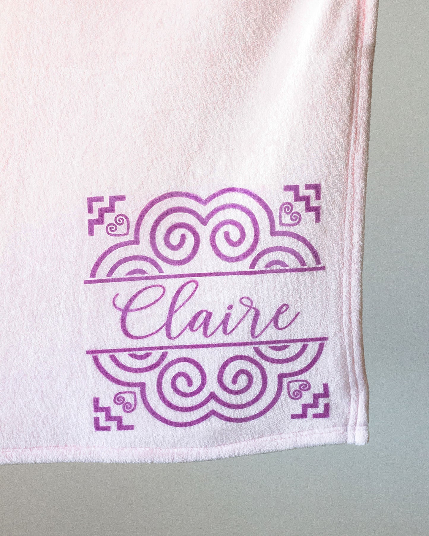 Gray Personalized Hmong Baby Thin Fleece Blanket 36" x 30"