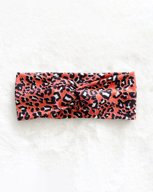 Orange Cheetah Print Twist Turban Headband