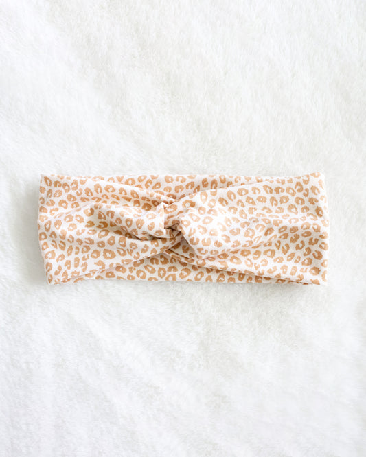 Tan Cheetah Print Twist Turban Headband