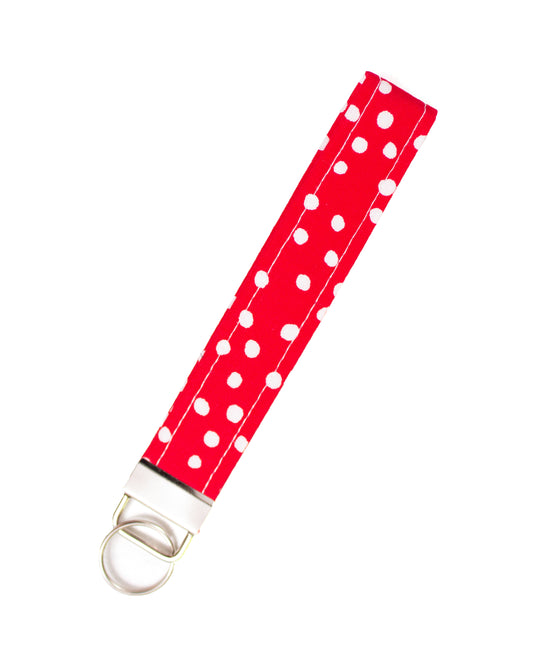 Red & White Polkadot 1" inch Fabric Key Fob Wristlet