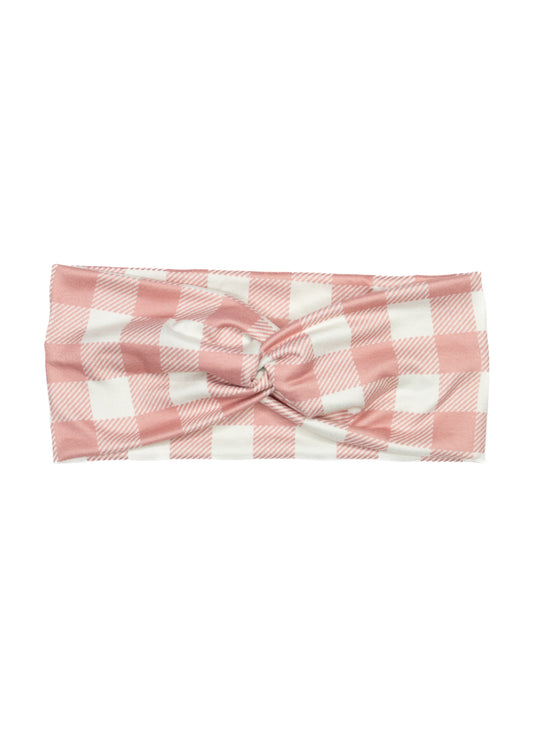 Pink Plaid Twist Turban Headband