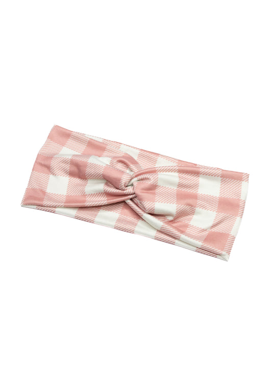 Pink Plaid Twist Turban Headband