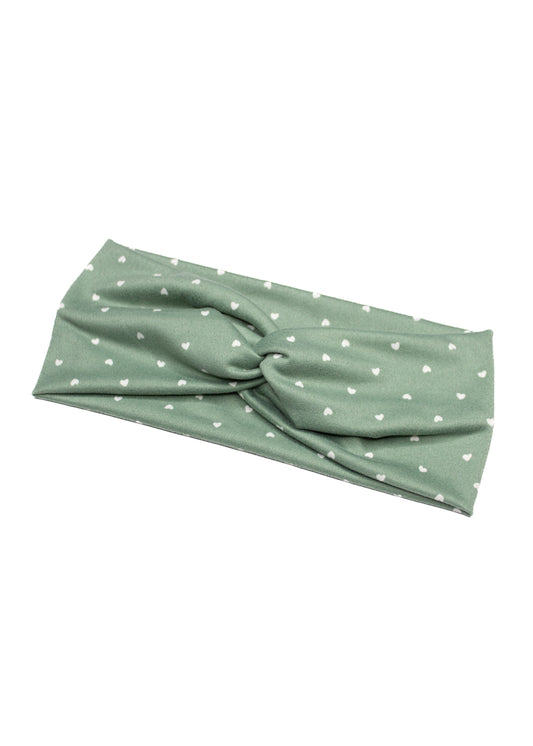 Green Little Hearts Twist Turban Headband