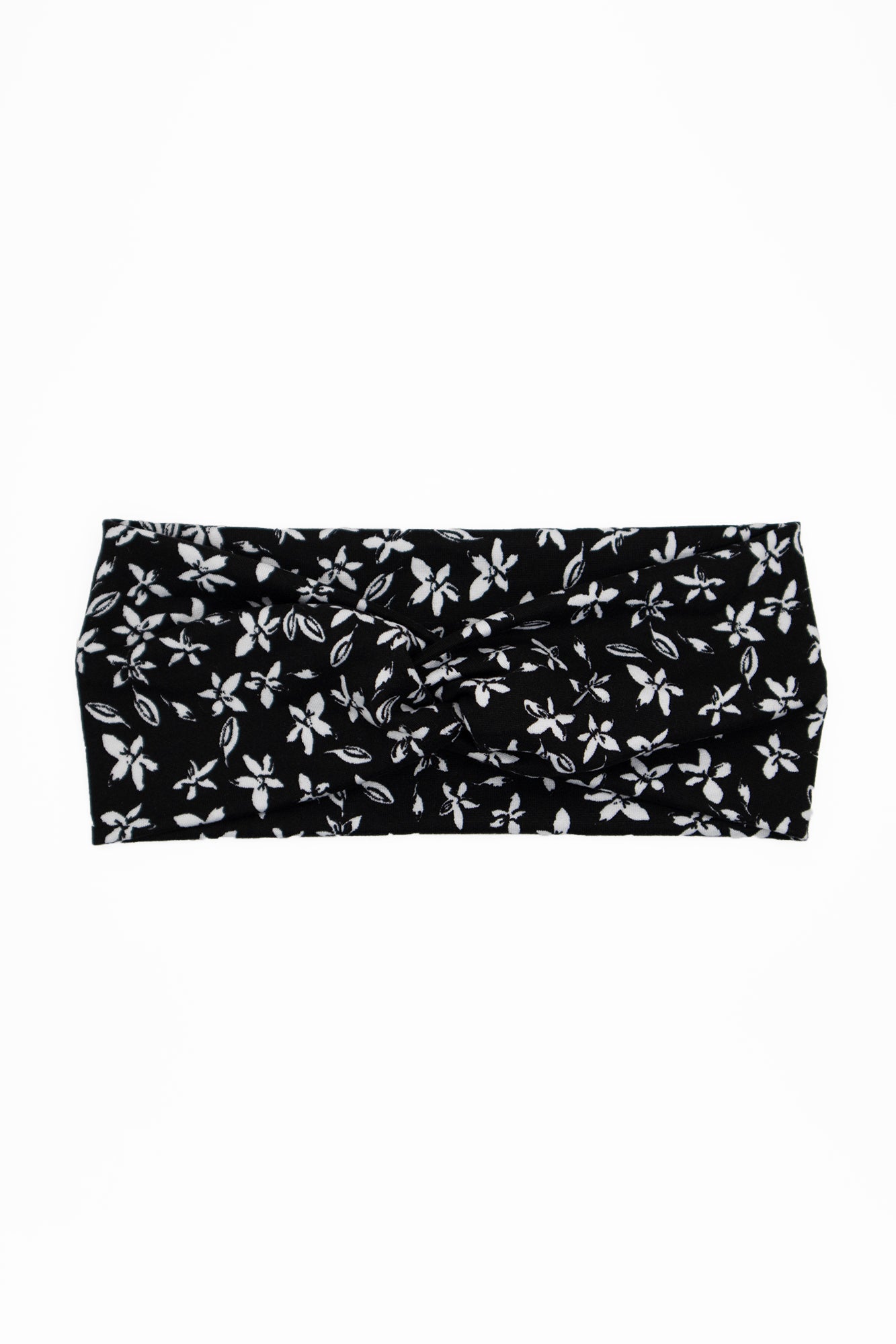Black White Floral Print Twist Turban Headband