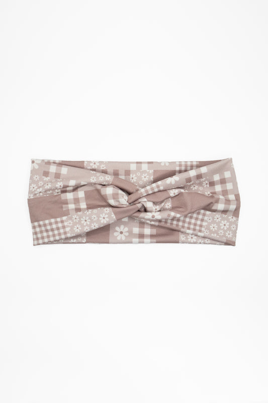 Plaid and Floral Print Twist Turban Headband