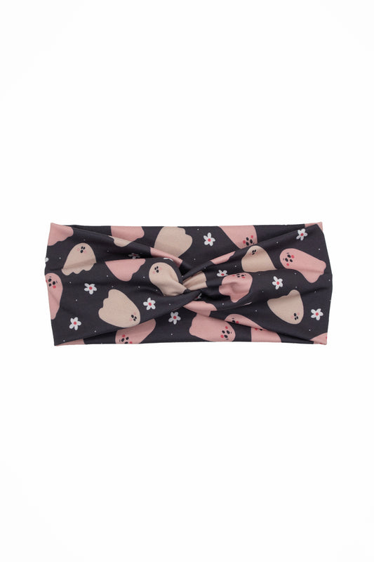 Ghosts and Flowers Black Twist Turban Headband