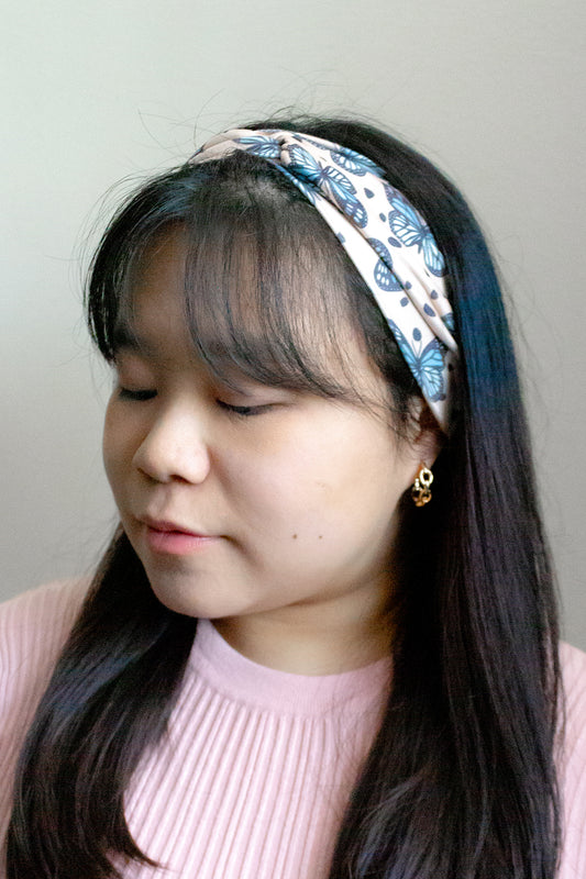 Blue Butterfly Twist Turban Headband