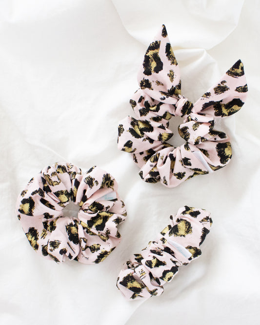 Pink Leopard Print Gold Foil Scrunchie