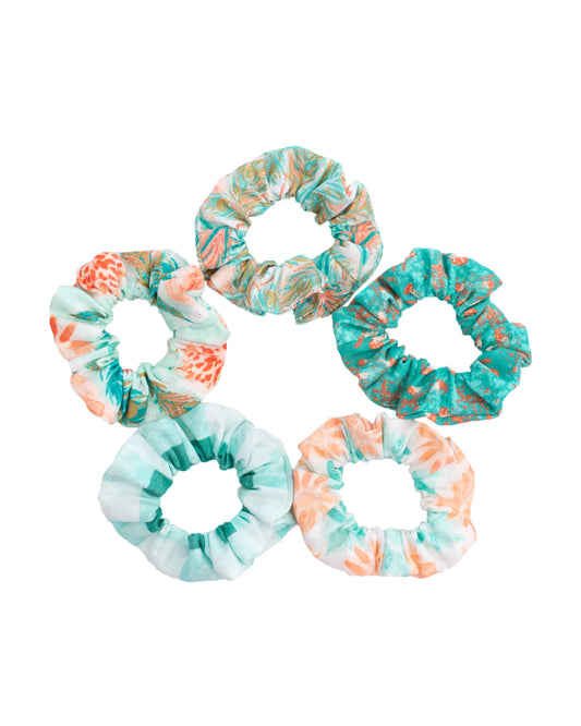 Green Floral Spring XS Scrunchies Set