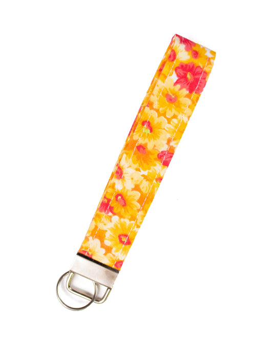 Yellow & Orange Flowers 1" inch Fabric Key Fob Wristlet