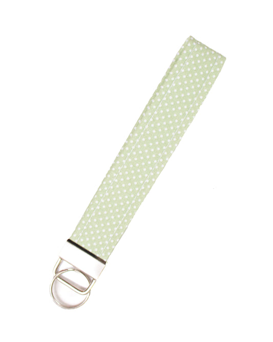 Green & White Polkadots 1" inch Fabric Key Fob Wristlet