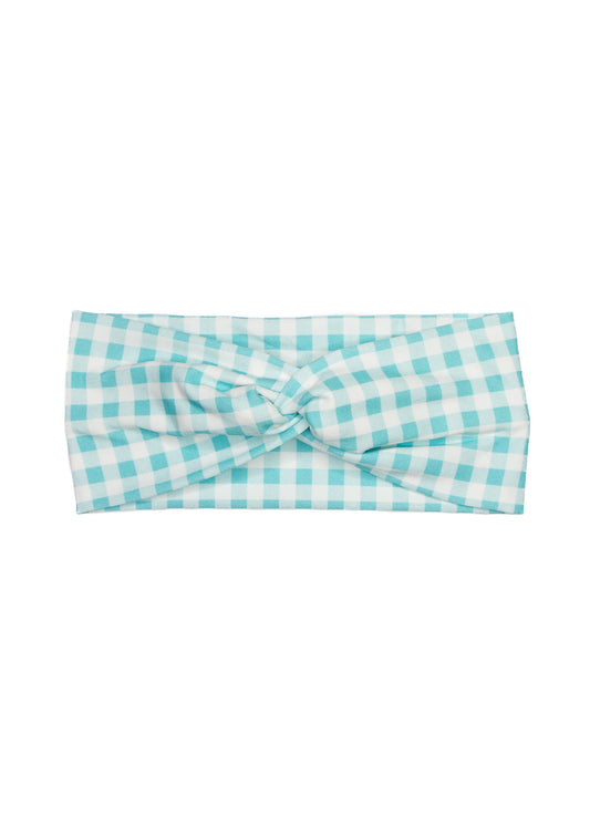 Blue Gingham Twist Turban Headband