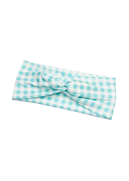 Blue Gingham Twist Turban Headband