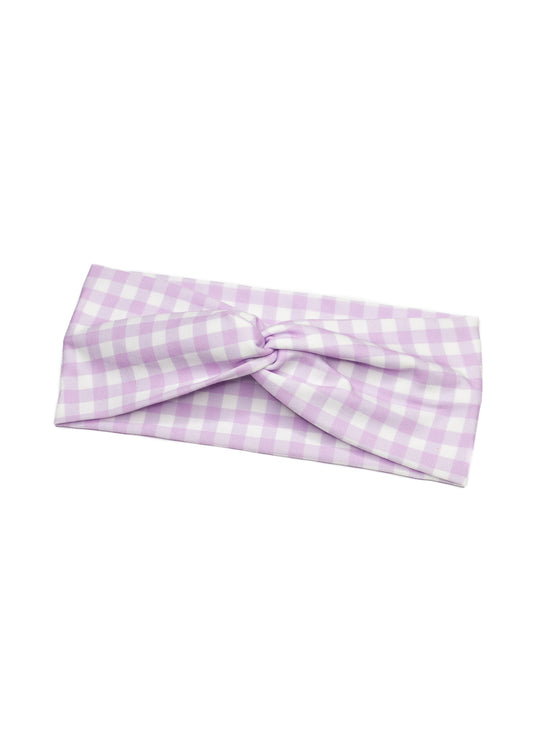 Purple Gingham Twist Turban Headband