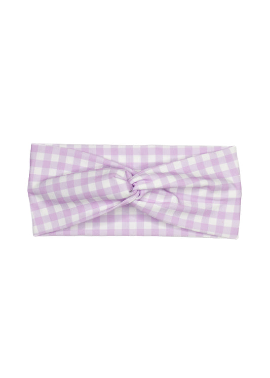 Purple Gingham Twist Turban Headband